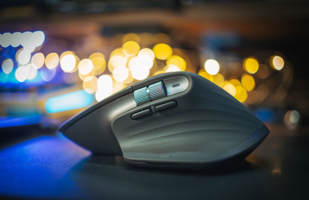 close-up of a gaming mouse dpi